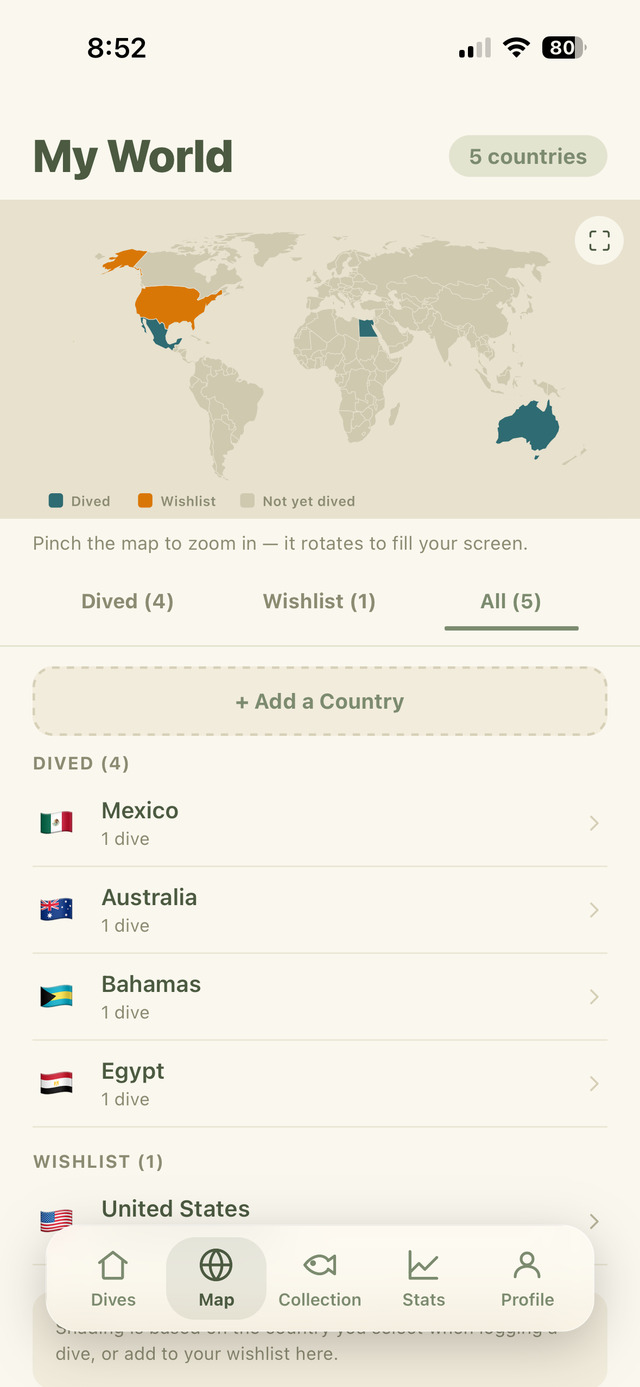My World map screen in Descend